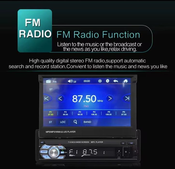 Rádio 1 din Retrátil de 7 polegadas (NOVO)