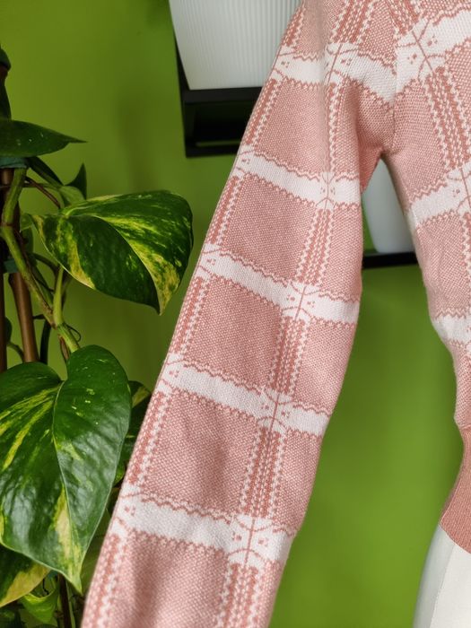 Krótki kardigan sweter kratka krata retro preppy wiskoza S 36