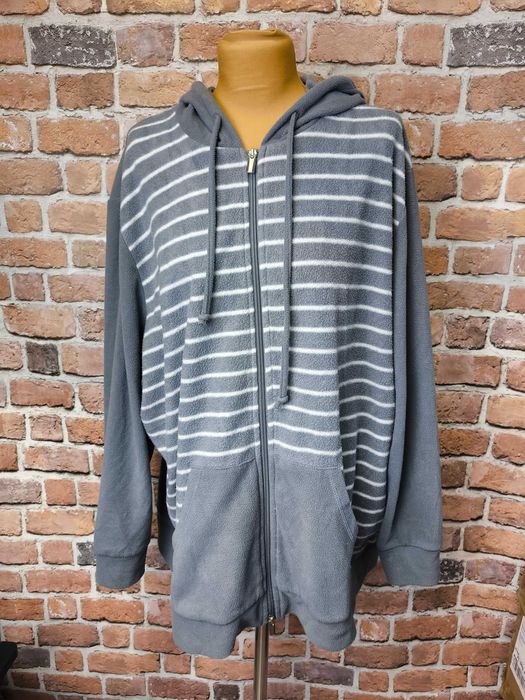 Ciepła bluza polar szary w paski z kapturem XXL