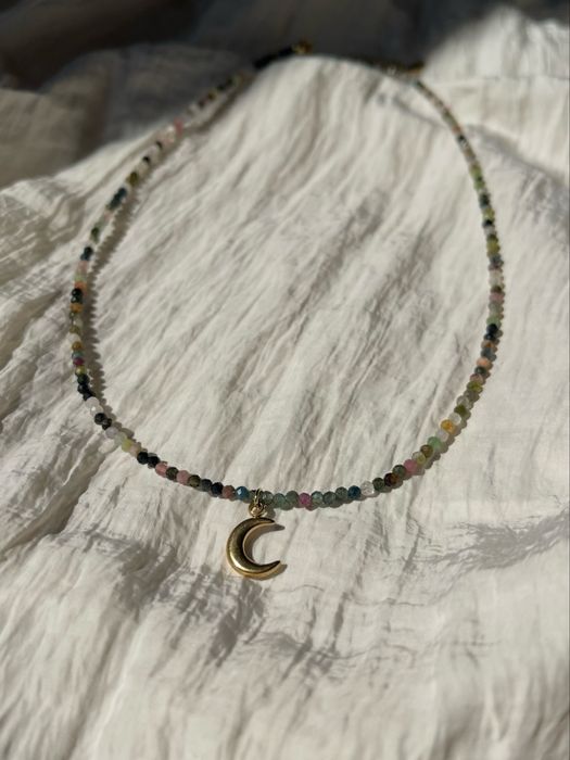 Krótki naszyjnik choker turmalin talizman amulet boho wisiorek