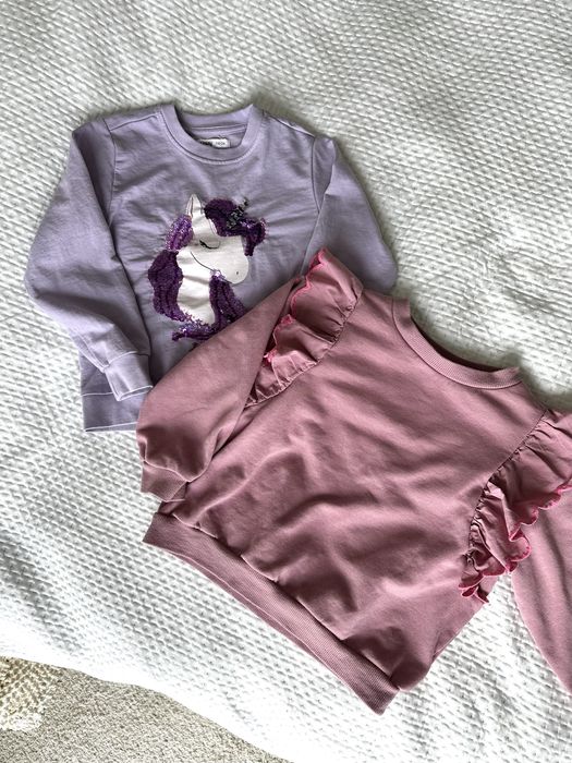 2 śliczne bluzy 110 cm H&M i inna, urocza falbanka