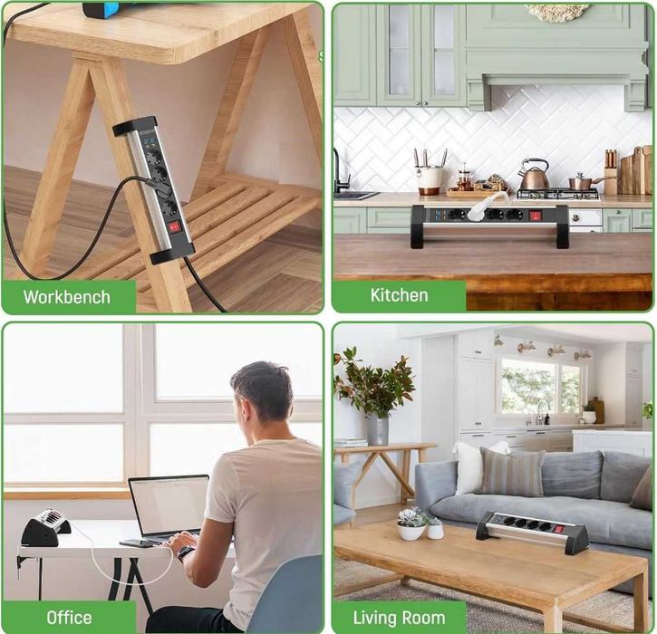 Listwa biurkowa 4 gniazda USB-C PD20W 1.8m kabel 16A/3680W z klipsem