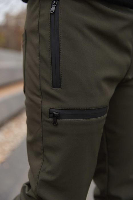 Штани-карго чоловічі теплі на флісі хакі