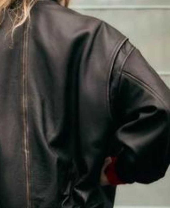 Бомбер Zara, з натуральної шкіри, оверсайз