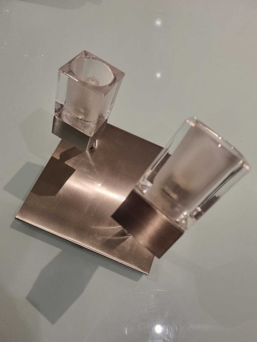 Aplique/Candeeiro/Focos, metal inox escovado, difusores em vidro fosco