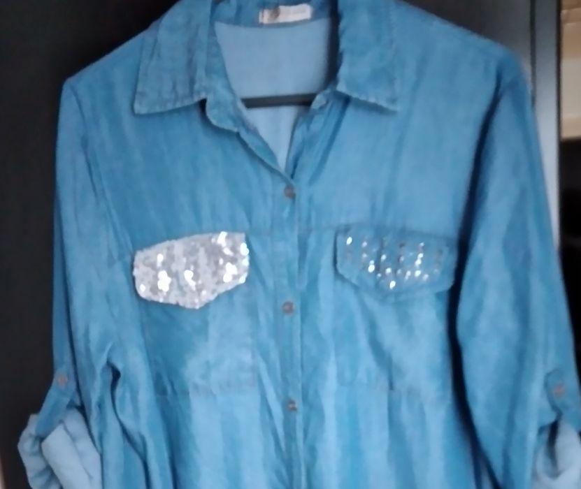 Vestido ou camisa italiano de ganga fina, tamanho XL