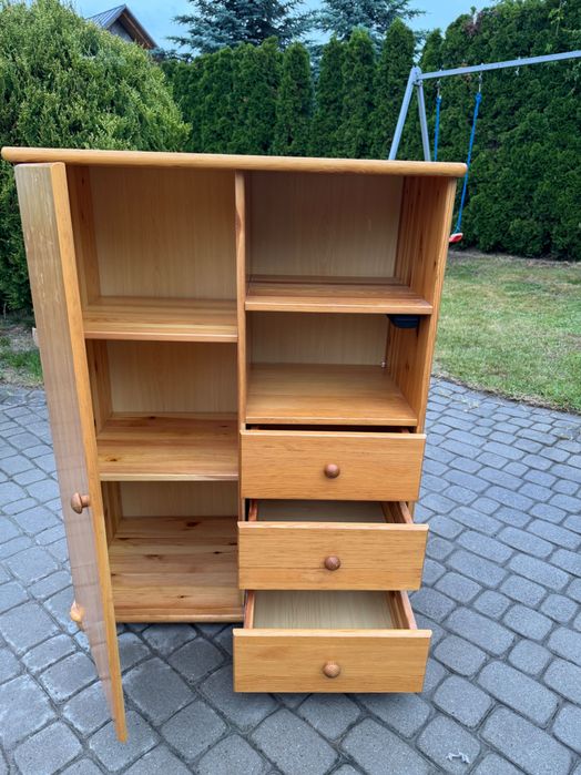 Komoda sosnowa + regał sosnowy z litego drewno, komplet