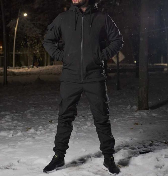 Костюм Softshell чоловічий демісезонний чорний з капюшоном