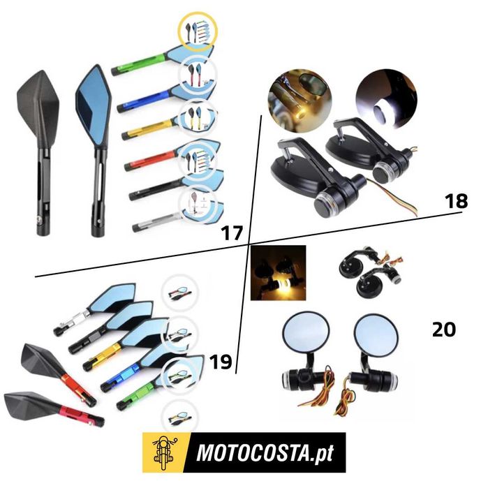 Espelhos Moto - Redondos, Ovais, Haste e Topos - MOTOCOSTA