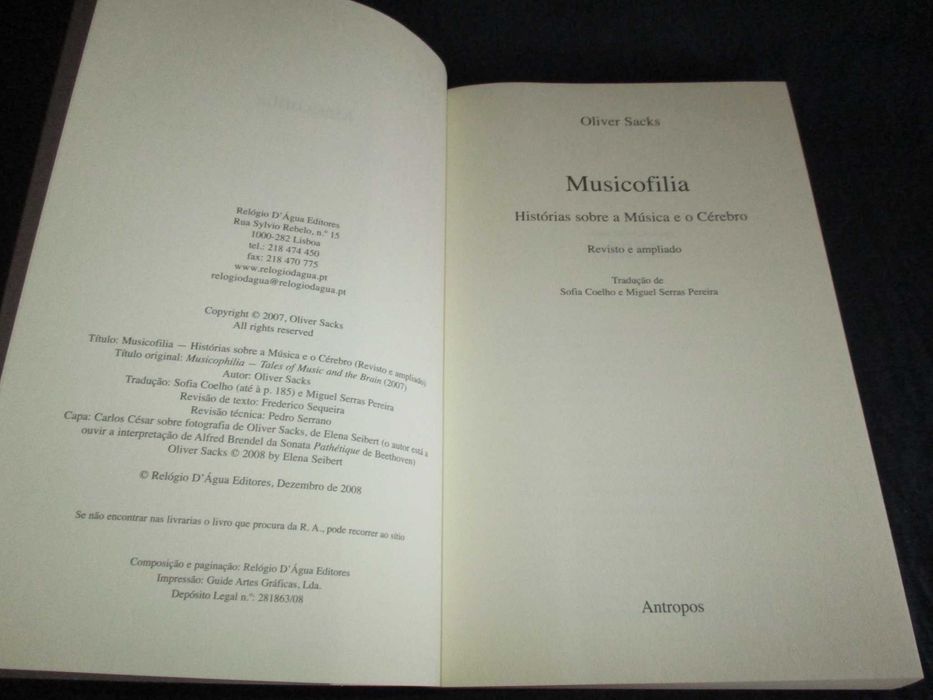 Livro Musicofilia Histórias sobre a Música e o Cérebro Oliver Sacks
