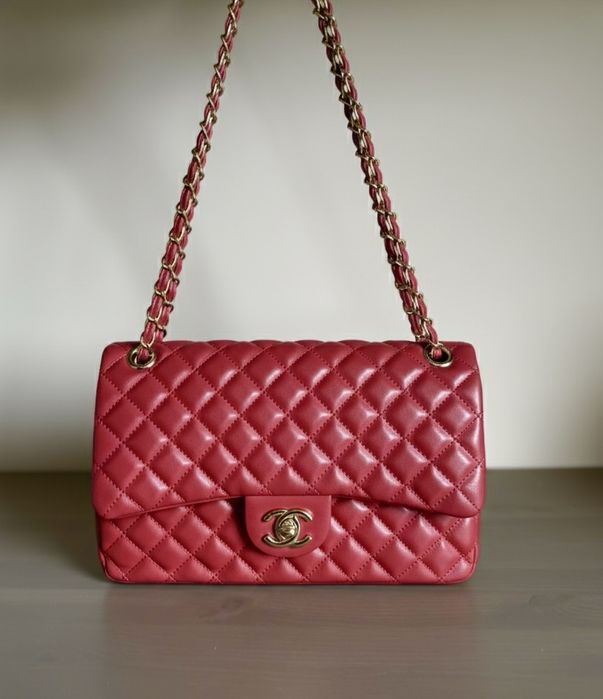 Torebka Chanel Klasyczna Duża z łańcuszkiem czerwona pikowana