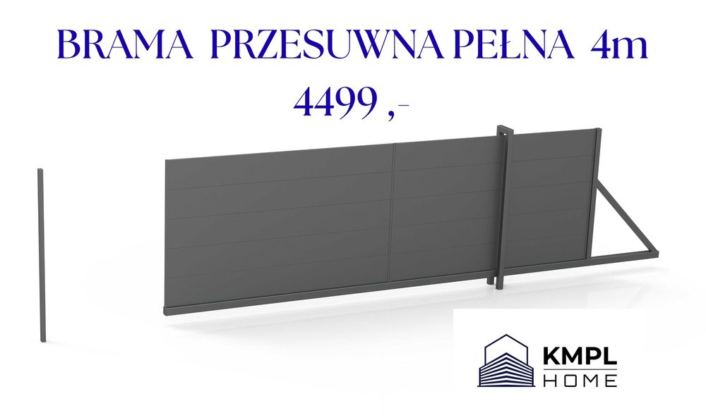 Brama nowoczesna pełna, przesuwna, aluminium,  ocynk, ogrodzenia  grzebieniowe PREMIUM
