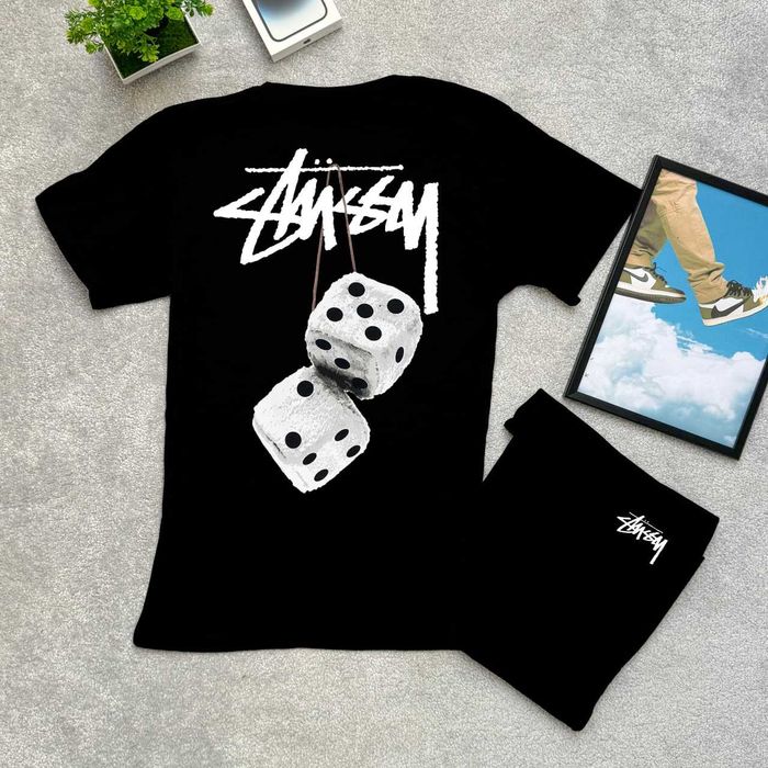 Футболка Stussy Fuzy Dice | Черная / Белая | Стусси Фуззи Дайс Кубики | XS-XXL