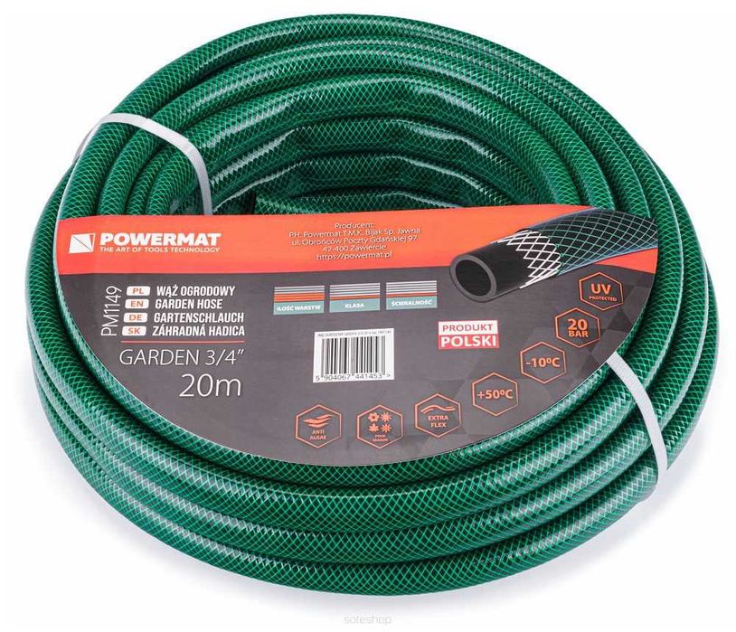 POWERMAT Wąż Ogrodowy Do Wody 3/4'' 20m 3 Warstwowy 20 Bar Pcv PM1149