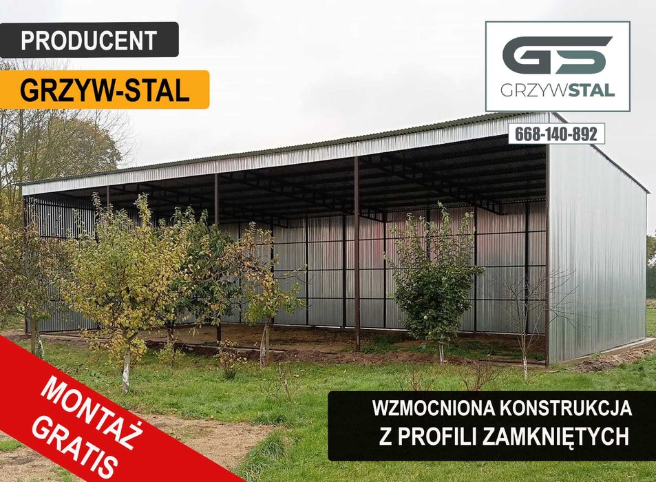 Garaż Blaszany Otwarty -Wiata na Maszyny -Magazyn Rolniczy -GRZYWSTAL*