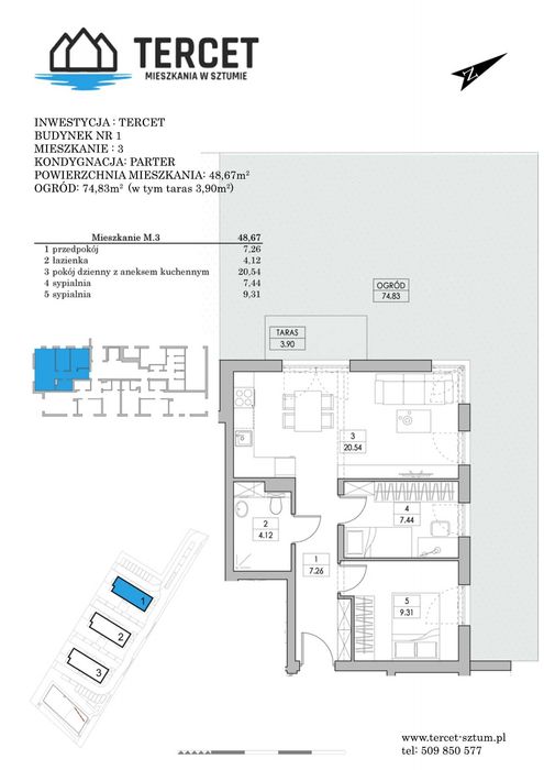 Nowe mieszkanie 48,67 m² z ogrodem 75 m² | TERCET Sztum