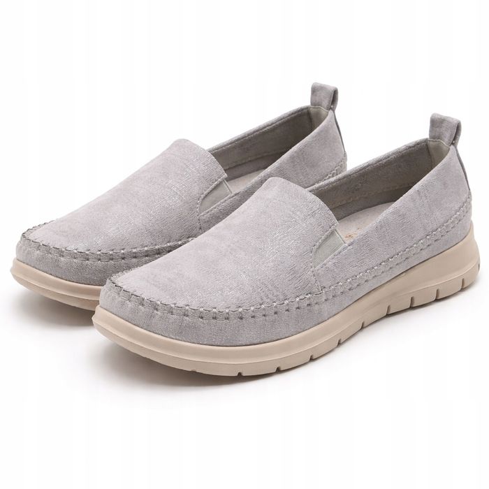 Szare mokasyny damskie wsuwane - lekkie z elastyczną podeszwą 36