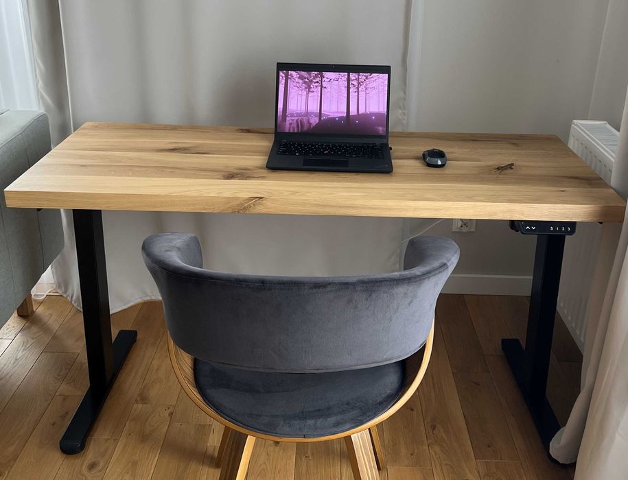 Biurko dębowe na elektrycznym stelażu 140x60, nowe