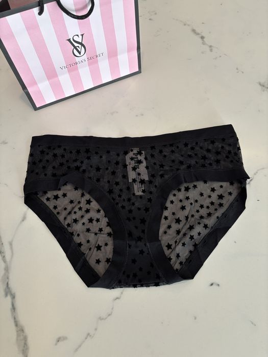 Czarne koronkowe figi PINK Victorias Secret S/36