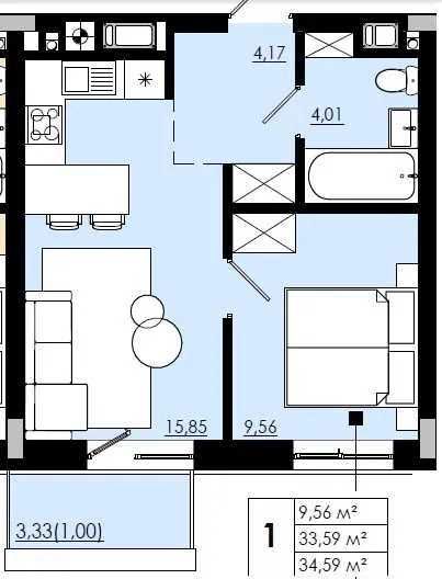 Продаж однокімнатної квартири м.Пустомити