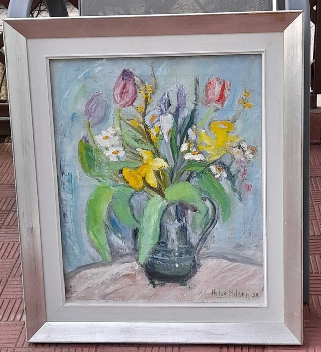 Bukiet kwiatów w wazonie martwa natura obraz olejny płótno