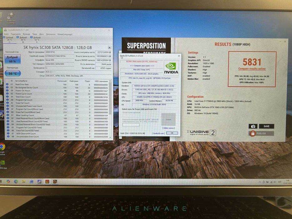 Ноутбук Dell Alienware 17 R4 17.3" Intel i7-7700HQ 16GB GTX 1060 6GB 128GB+256GB M.2 SSD 1TB HHD