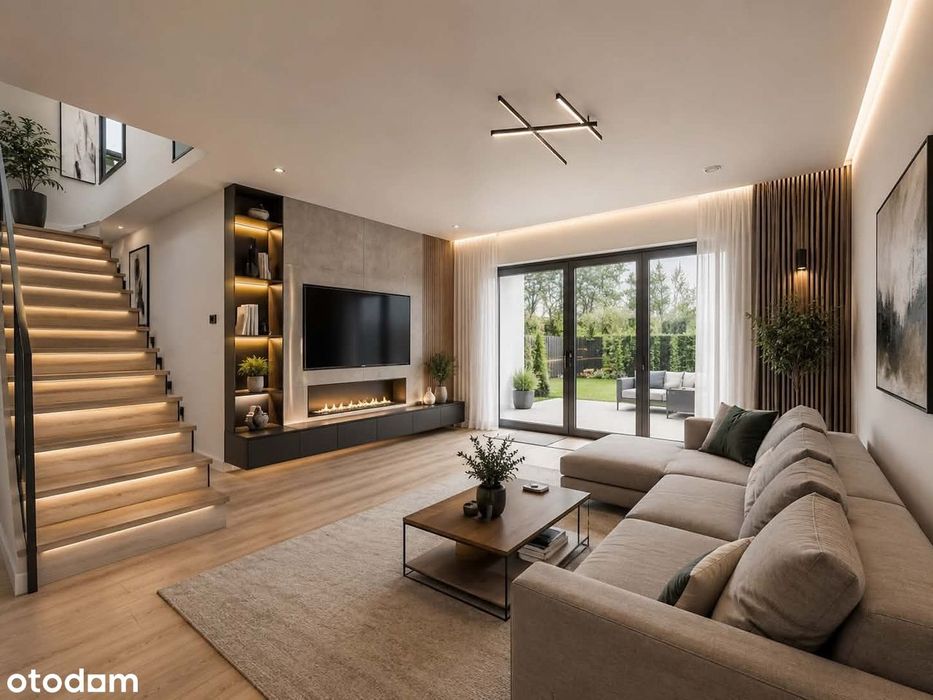 Nowoczesny dom w zabudowie bliźniaczej – 167 m² z garażem i poddaszem.