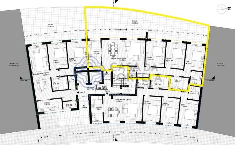 Apartamento T3 novo em construção, com lugar de garagem e elevador, pe