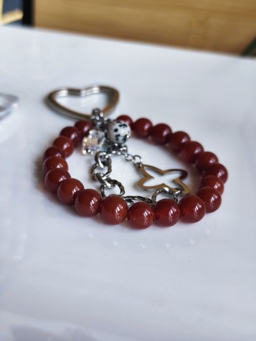 Brelok - agat, jaspis dalmatynski, stal szlachetna