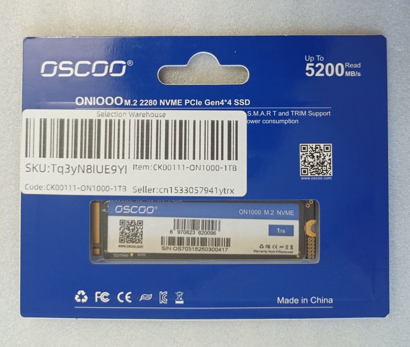 Новый M.2 nvme ssd на 1tb OSCOO ON1000 gen4x4 pci4.0