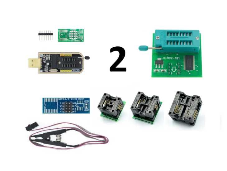 Комплект програматор ch341a + перехідники + прищепка + адаптер 1.8V