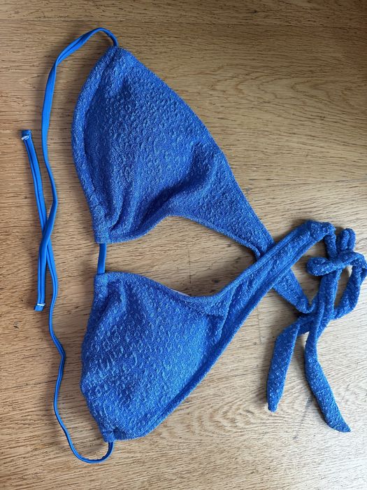 Bikini niebieskie shein L karbowane z fakturą sexy wiązane