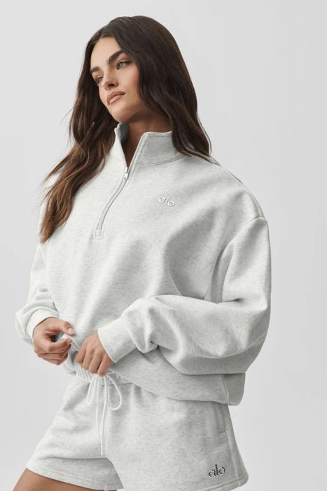 Alo Yoga Accolade 1/4 Zip Pullover — White Heather
