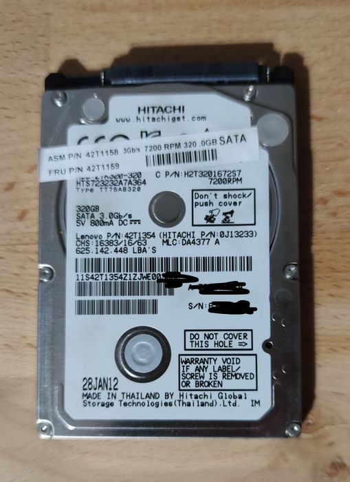 Hitachi 320GB 7200rpm HDD 2.564741248177793120
