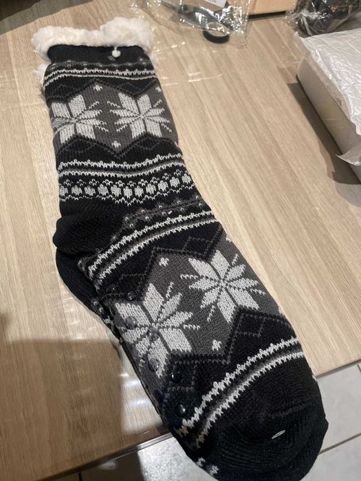 Мужские термо-носки тапочки зимние со снежинками пушистые и теплые