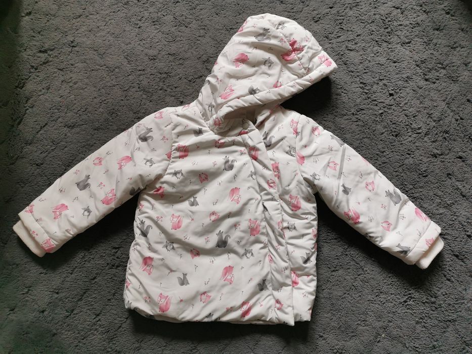 Kurtka jesienna puchowa z kapturem na polarze lisek sowa r. 98