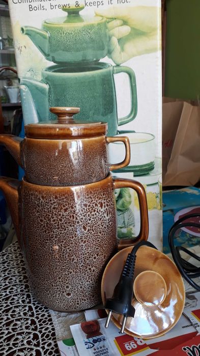Zestaw: ceramiczny, dzbanek do podgrzewania wody - okres PRL