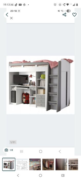 Łóżko piętrowe z biurkiem i szafą