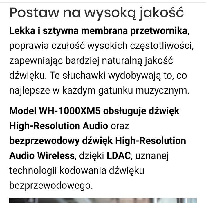 Słuchawki bezprzewodowe SONY WH1000XM5