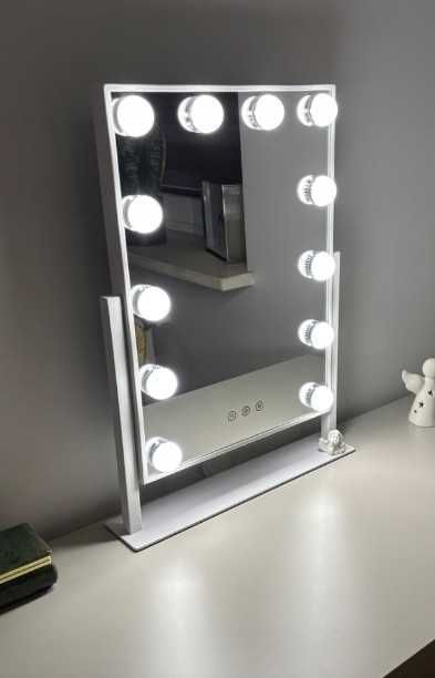 Lustro Stojące Hollywood LED do Makijażu Metalowa Rama Białe 30x40cm