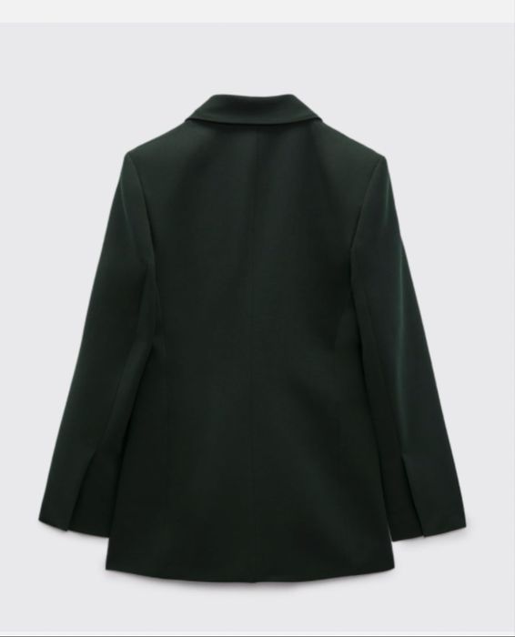 Темно-зелений брючний  костюм з асеметричним жакетом з вовни zara