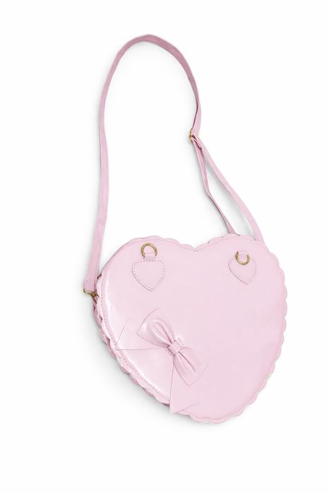 Pastelowa torebka kawaii w kształcie serca, różowa, kokardka