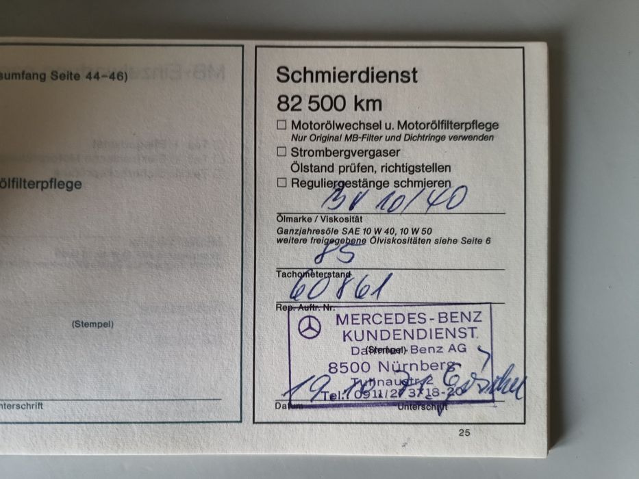 Książeczka serwisowa - Mercedes W114 W115 - 200 250CE 230 Wartungsheft