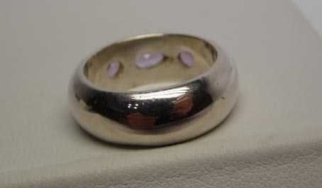 Srebrna obrączka naturalne ametysty R.14