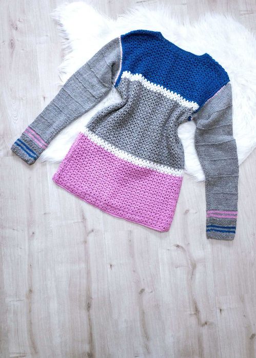 sweter, rozm. M, handmade, kolorowy, paski, ażurowy, y2k, aesthetic