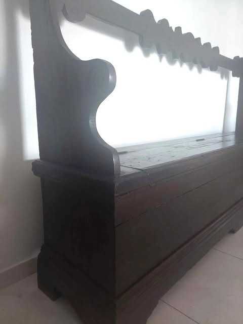 Banco - baú - Espaldar - antigo - séc. XIX