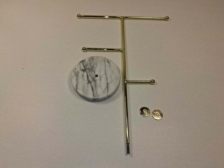 N185 Stojak T-Bar Na Biżuterię Marmurowa Podstawa Złoty 3-Poziomy
