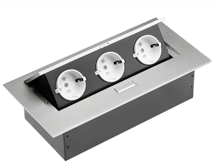Встраиваемый розеточный блок GTV на 3 розетки SCHUCKO алюминий