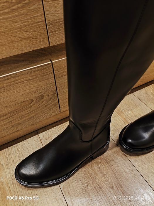 Czarne skórzane oficerki damskie.r.36