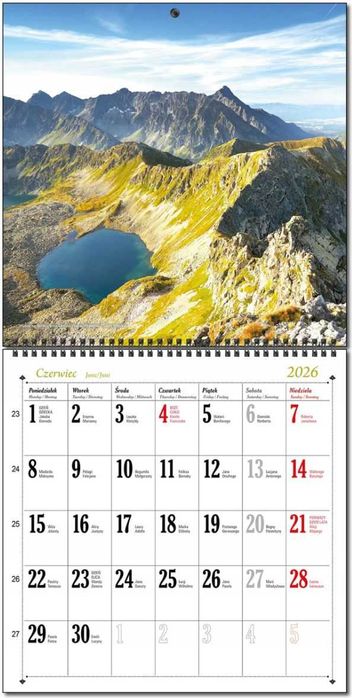Kalendarz 2026 ścienny 30x60cm duży planszowy na spirali TATRY